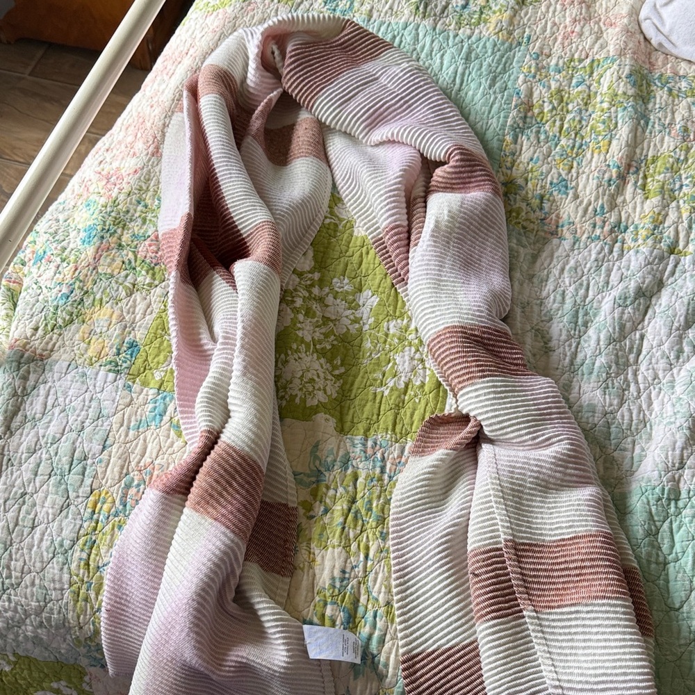 Striped Knit Infinity Scarf in Blush and Cream